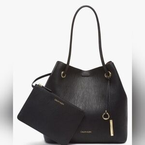 CALVIN‎ KLEIN GABRIANNA BUBBLE BLACK TOTE BAG VEGAN LEATHER PURSE
